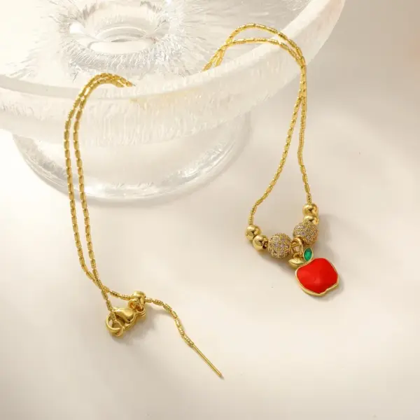 Wholesale Classic Color-Retaining Electroplated Apple Earrings Necklace Set Water Plated Zircon Handmade Chain 18K Real Gold Plated Red Gold