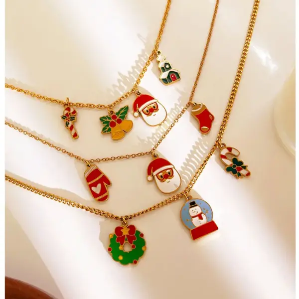 Wholesale 304 Stainless Steel Geometric PVD Coated Enamel 18K Real Gold Plated Nordic Style Sweet Simple Style Hypoallergenic Cross Chain Cuban Link Chain Curb Chain Lobster Trigger Clasp Closure Gold Multi Charms Necklace