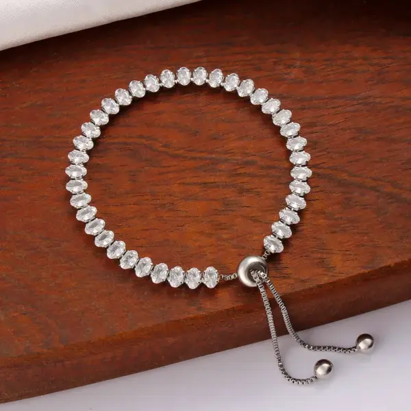 Wholesale Adjustable French Style Full Drill 5mm Oval Zircon Single Row Women's Bracelet Elegant Travel Jewelry Stainless Steel 18K Gold Plated