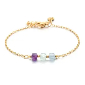 Wholesale Minimalist 304 Stainless Steel Chain Handmade Natural Stone Vacuum Electroplated Real Gold Geometric Pattern Bracelet French Niche Thin Chain Square Gemstone Personalized Jewelry For Women Bohemian Style
