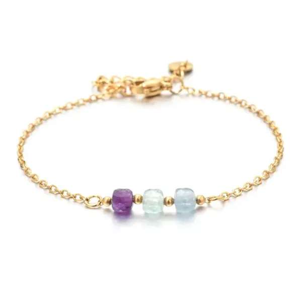 Wholesale Minimalist 304 Stainless Steel Chain Handmade Natural Stone Vacuum Electroplated Real Gold Geometric Pattern Bracelet French Niche Thin Chain Square Gemstone Personalized Jewelry For Women Bohemian Style