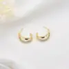 Wholesale C Shape Stud Earrings For Women Featuring 925 Sterling Silver Posts With 14K Real Gold Plated Copper And Zircon Inlay