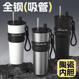Wholesale 316 Straw Thermos Cup Large Capacity Water Cup Girls Ice Cup Creative Accompanying Ceramic Coffee Cup Scandinavian Style