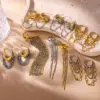 Wholesale Women's Classic Style 18K Gold Plated 304 Stainless Steel Vacuum Electroplated Geometric Color-Block Waterproof Non-Fading Asymmetric Chain Tassel Earrings Set