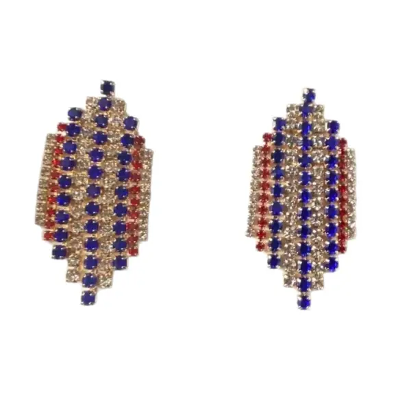 Wholesale New Popular Diamond Embedded Heart American Flag Red Blue Stripes Earrings Independence Day Independent Sale Geometric Pattern Women's Jewelry
