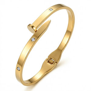 Diamond-studded nail spring bracelet / Vacuum real gold electroplating in full-body stainless steel furnace