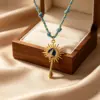 Wholesale Devil's Eye Pendant Necklace For Women, 304 Stainless Steel With 18K Real Gold Plated PVD Coating, Zircon Inlay, Twisted Rope Chain