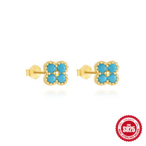 Gold stud earrings-turquoise / 925 Silver