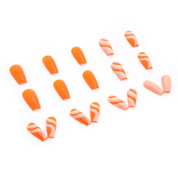 oly-6a8a53d843283fdf3bca6533de792739 Wholesale Medium and long ballet armour nail patch wholesale orange ripple gorgeous color fake nails