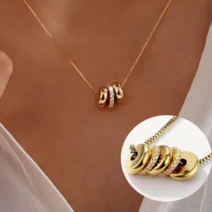 Wholesale Round Pendant Necklace For Women, 18K Gold Plated 304 Stainless Steel, PVD Coated, Zircon Inlay, Box Chain