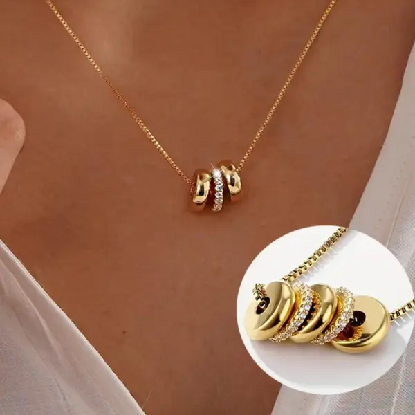 Wholesale Round Pendant Necklace For Women, 18K Gold Plated 304 Stainless Steel, PVD Coated, Zircon Inlay, Box Chain