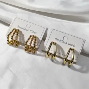Wholesale Earrings Ear Studs Arc Gradient Earrings Round Beads C-shaped Imitation Gold Plated Earrings For Banquet Fashion Show