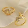 Wholesale Jewelry Simple Style Commute Shell Fish Copper Zircon Inlay Open Rings