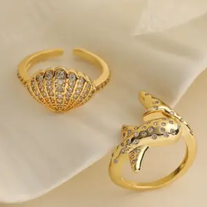 Wholesale Jewelry Simple Style Commute Shell Fish Copper Zircon Inlay Open Rings