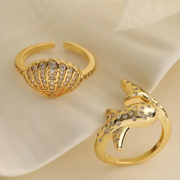 Wholesale Jewelry Simple Style Commute Shell Fish Copper Zircon Inlay Open Rings