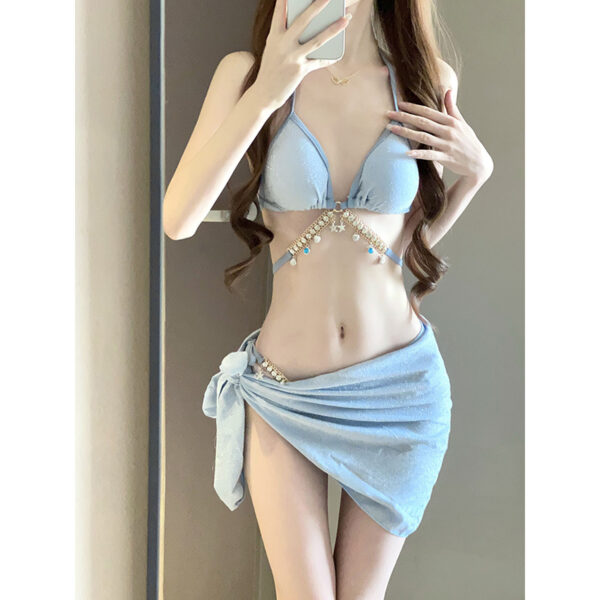 Wholesale Swimsuit Female Mermaid Diamond Chain Pure Lust Style Strap Triangle Bikini Three-Point Ins Sexy Vacation Swimsuit