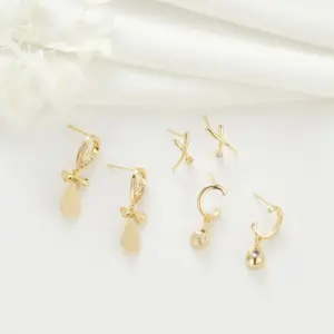 Wholesale Geometric Stud Earrings For Women With 925 Sterling Silver Posts, Waterproof Non Tarnish Copper, 14K Real Gold Plated And Zircon Inlay