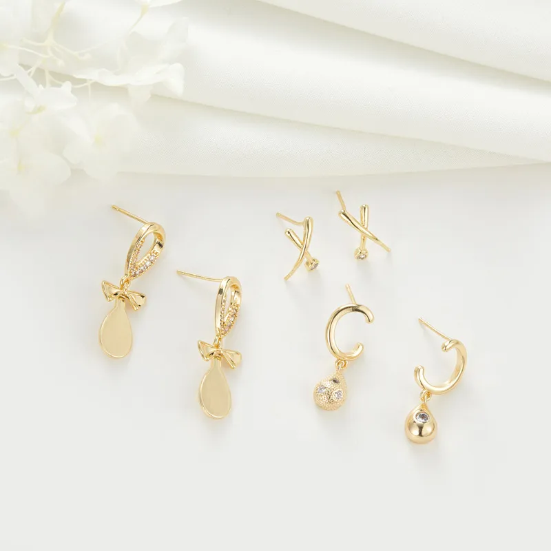 Wholesale Geometric Stud Earrings For Women With 925 Sterling Silver Posts, Waterproof Non Tarnish Copper, 14K Real Gold Plated And Zircon Inlay