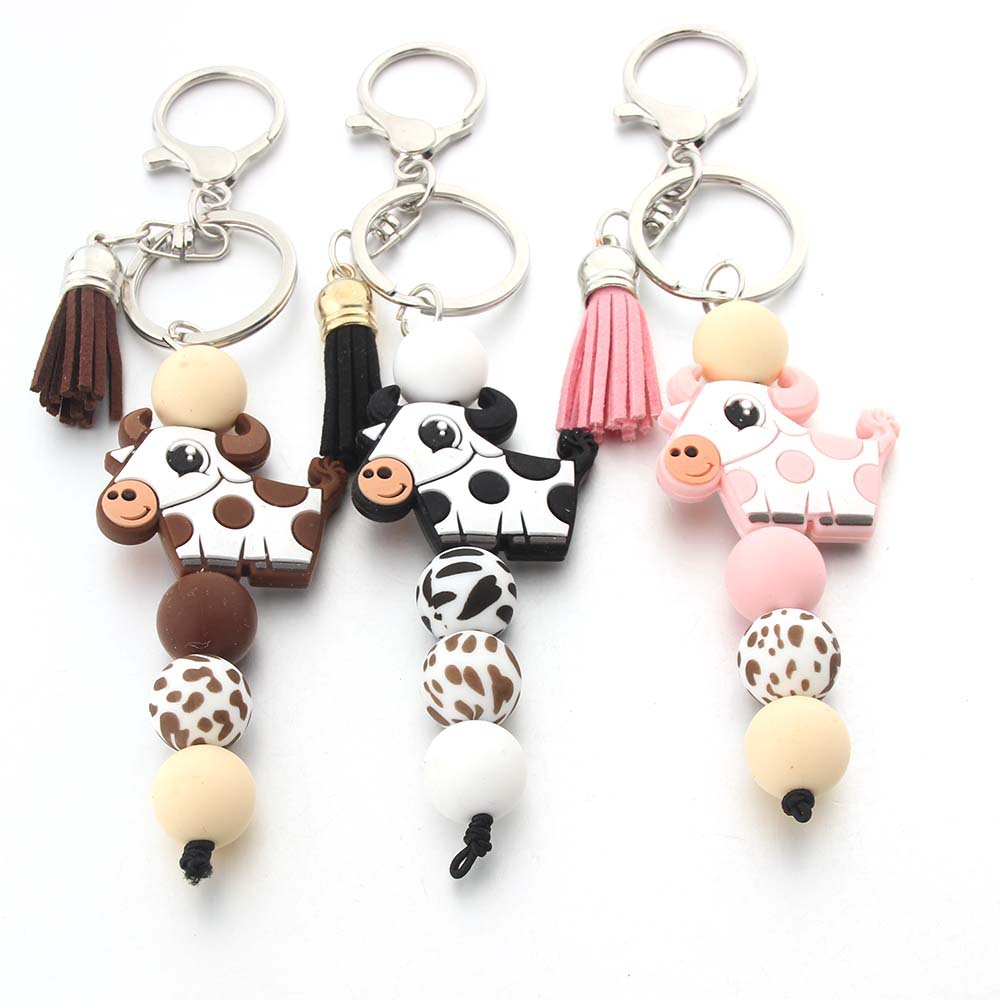Wholesale New Silicone bead bracelet keychain pendant cow head creative cartoon bag pendant DIY small accessories accessories