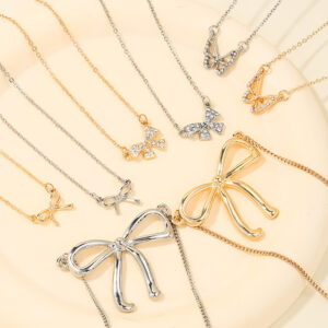 oly-6ac6581fc8395ca07d06b1889c20da7b Wholesale sweet light luxury design jewelry metal diamond bow women's necklace clavicle chain