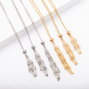 oly-6adbf4295bdedc96958de7bf06734519 Wholesale Stainless Steel Net Pocket Necklace High-grade Natural Gemstone Crystal Accessories Bamboo Woven Adjustable Chain Pendant