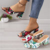 Wholesale Embroidered Open Toe High Heel Square Head Slippers Women’s plus size Coarse Heel Fashion Sandals