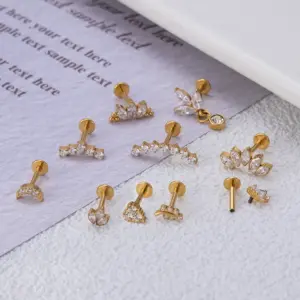 Wholesale 1 Piece Ear Cartilage Rings & Studs Fashion Crown Pure Titanium Plating Zircon