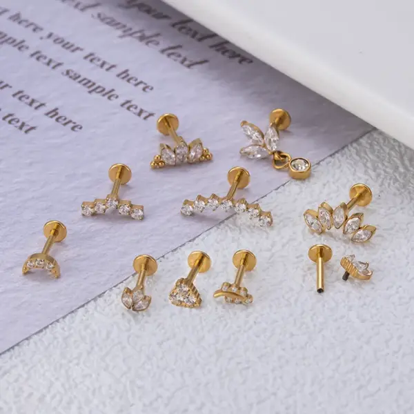Wholesale 1 Piece Ear Cartilage Rings & Studs Fashion Crown Pure Titanium Plating Zircon