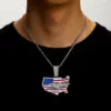 Wholesale Alloy Pendant Necklace Men's Independence Day Oil Drop Full Diamond American Flag Geometric Jewelry