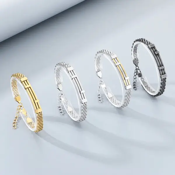 Wholesale Geometric Simple Style Men's Bracelet In 304 Stainless Steel With 18K Real Gold Plated PVD Coating 0.03µm