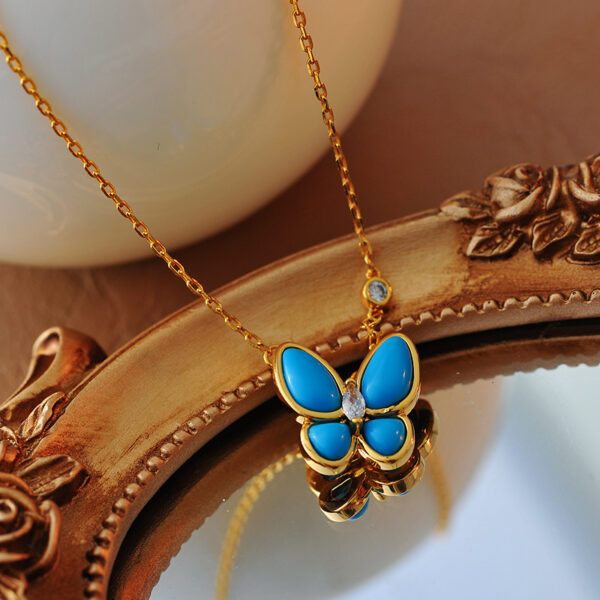 Wholesale Copper blue butterfly necklace, earrings, clavicle chain