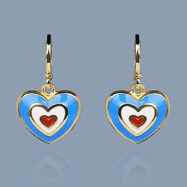 Wholesale Cross-border hot sale new heart-to-heart color heart-shaped earrings Valentine's Day sweet romantic cute enamel earrings
