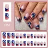 Wholesale Glossy Short Red And Blue Color Block Glitter Striped American Stars 24 Pieces Wearable Nail Art Independence Day Celebration