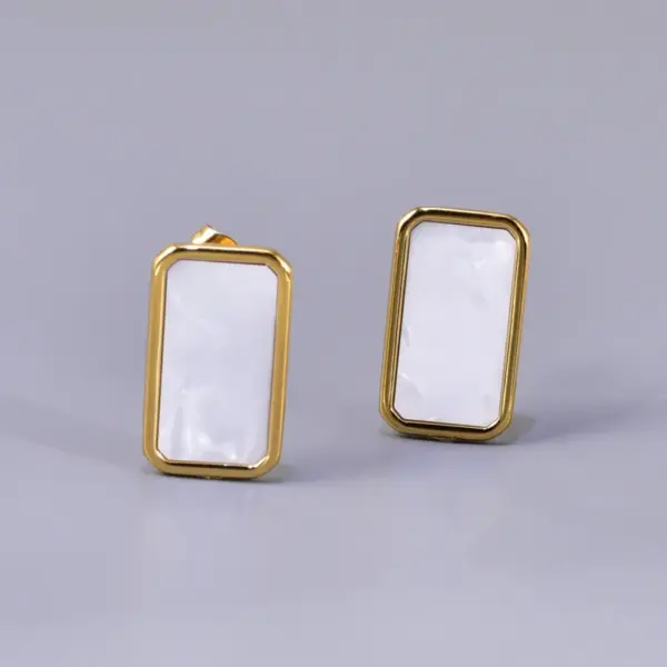 Wholesale 304 Stainless Steel Square PVD Coated Shell 18K Real Gold Plated 18K Gold Simple Style Waterproof Non Tarnish Plating Inlay Gold Drop Earrings