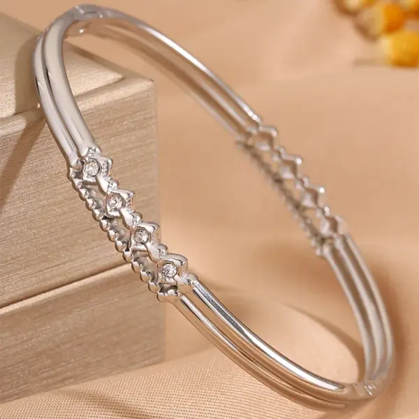 Wholesale Solid Color Roman Style Bangle For Olympic Games, Made Of 304 Stainless Steel With 18K Real Gold Plated And Rhinestones Inlay