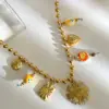 Wholesale Heart Shape Multi Charms Necklace For Women, 304 Stainless Steel, 18K Gold Plated, PVD Coated, Enamel Inlay, Beaded Chain