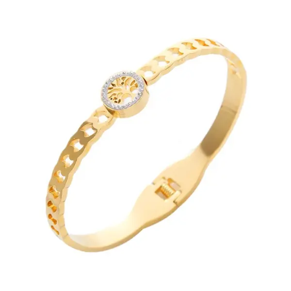 Wholesale Casual Lady Streetwear Tree Stainless Steel Plating Inlay Zircon Bangle