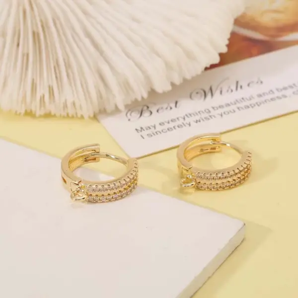 Wholesale Geometric Earrings For Women With Copper Posts, 14K Real Gold Plated Bezel Setting And Zircon Inlay