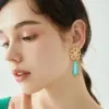 Wholesale Women’s Flowers Stud Earrings Featuring Enamel Craft And Turquoise Inlay, 18K Real Gold Plated Copper With PVD Coating