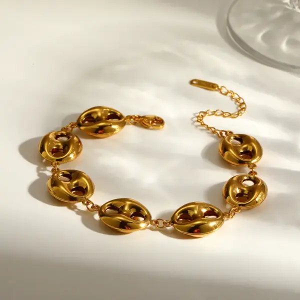 Wholesale Asymmetrical Oval Jewelry Set For Women With 18K Real Gold Plated 304 Stainless Steel And PVD Coated Cuban Link Chain