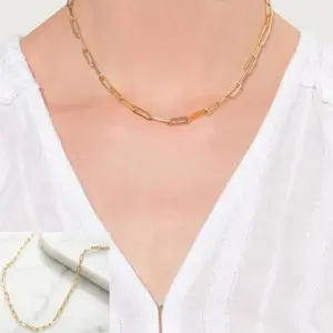 Wholesale Unisex Paper Clip Necklace With Hypoallergenic 316 Stainless Steel And 14K Real Gold PVD Coated Cuban Link Chain