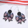 Wholesale Retro White Wood Bow Tie Print Drop Earrings For Women With 304 Stainless Steel Ear Pins