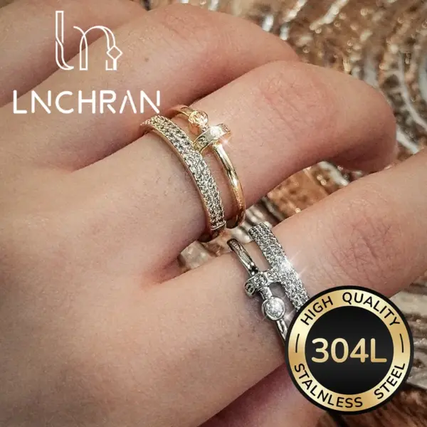 Wholesale Waterproof Non Tarnish Circle Ring For Women, 304 Stainless Steel With 18K Real Gold Plated PVD Coating And Zircon Inlay