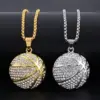 Wholesale Asymmetrical Basketball Pendant Necklace For Women In 304 Stainless Steel With Rhinestone Inlay And Box Chain