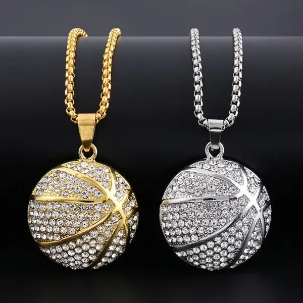 Wholesale Asymmetrical Basketball Pendant Necklace For Women In 304 Stainless Steel With Rhinestone Inlay And Box Chain