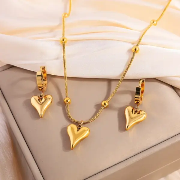 Wholesale Jewelry Retro Simple Style Heart Shape Titanium Steel Earrings Necklace