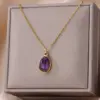oly-6bc03b82daded6df4fa9d185c99c8235 Wholesale 2pcs/set Purple Natural Stone Necklace Ring Set 18K Gold Plated Waterproof Stainless Steel Necklace Ring Two-Piece Set Simple Style Jewelry Set Women's Accessories Wholesale Christmas Gift Choice