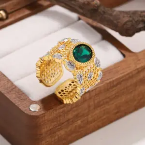 Wholesale Geometric Ring For Women With KC Golden Plated 0.03µm Coating Featuring Zircon And Artificial Crystal, Hypoallergenic Design