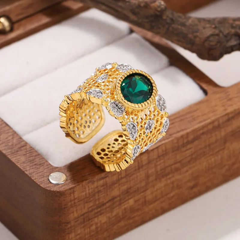 Wholesale Geometric Ring For Women With KC Golden Plated 0.03µm Coating Featuring Zircon And Artificial Crystal, Hypoallergenic Design