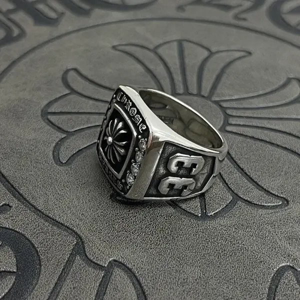 Wholesale Men's Ring Vintage Dog Tag Chain Ring Thai Style Silver Skull Rotatable Hammered Craftsmanship